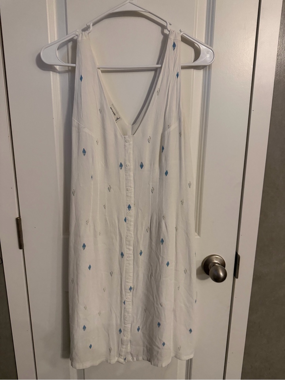 Gentle Fawn White Midi Dress with Blue Diamond Print